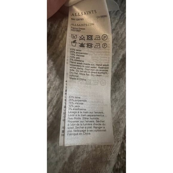 Allsaints sz s gray preppy long sleeves crew neck emo - Picture 3 of 4